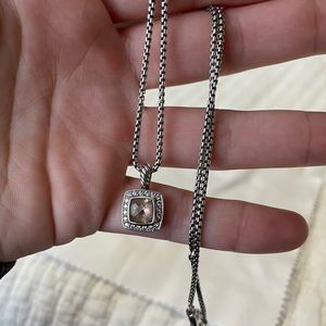 Petite Albion® Pendant Necklace Sterling Silver with Morganite and Pavé Diamonds